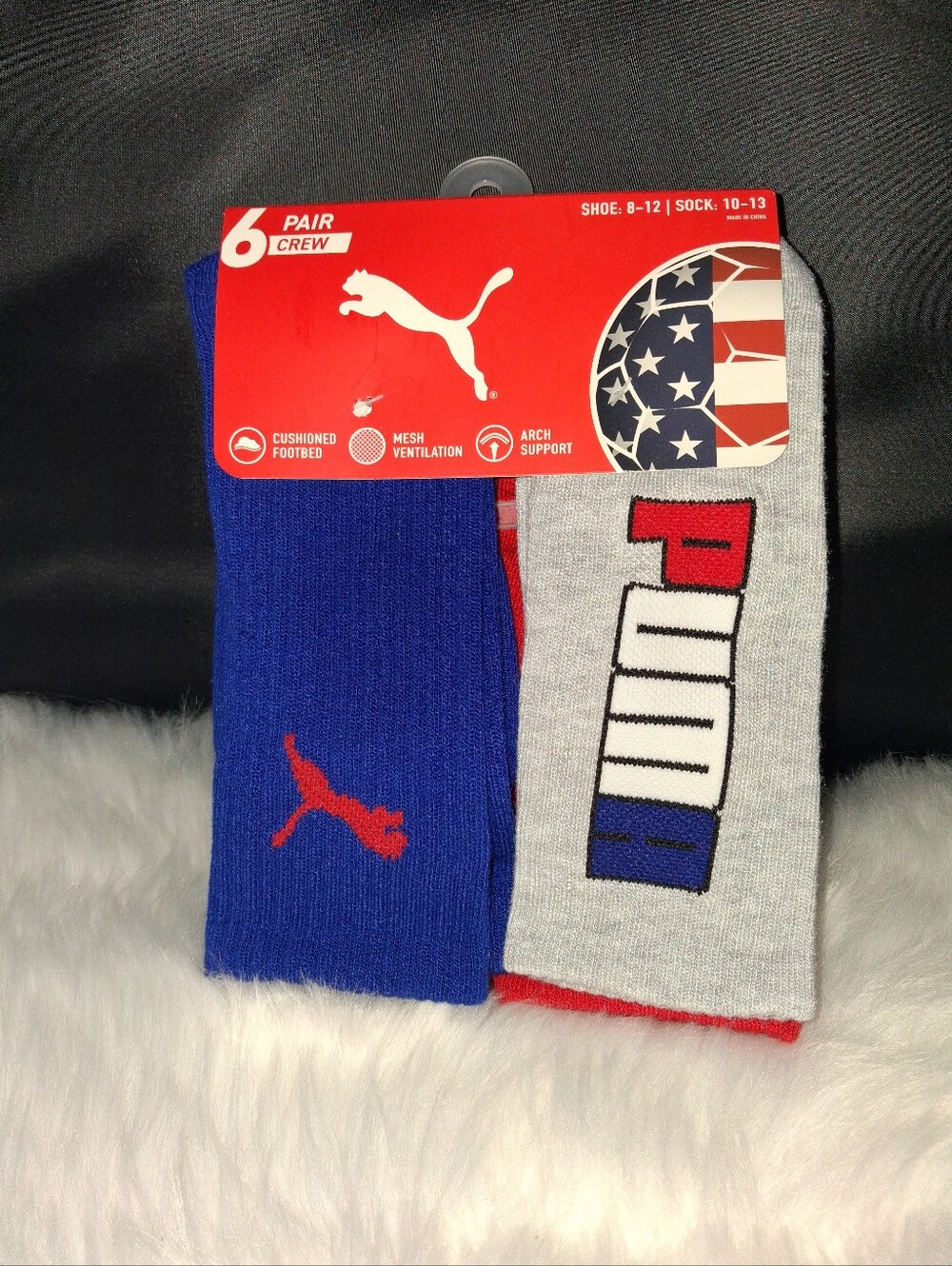 Puma  Crew Socks 6-Pack - Blue, Gray, Red